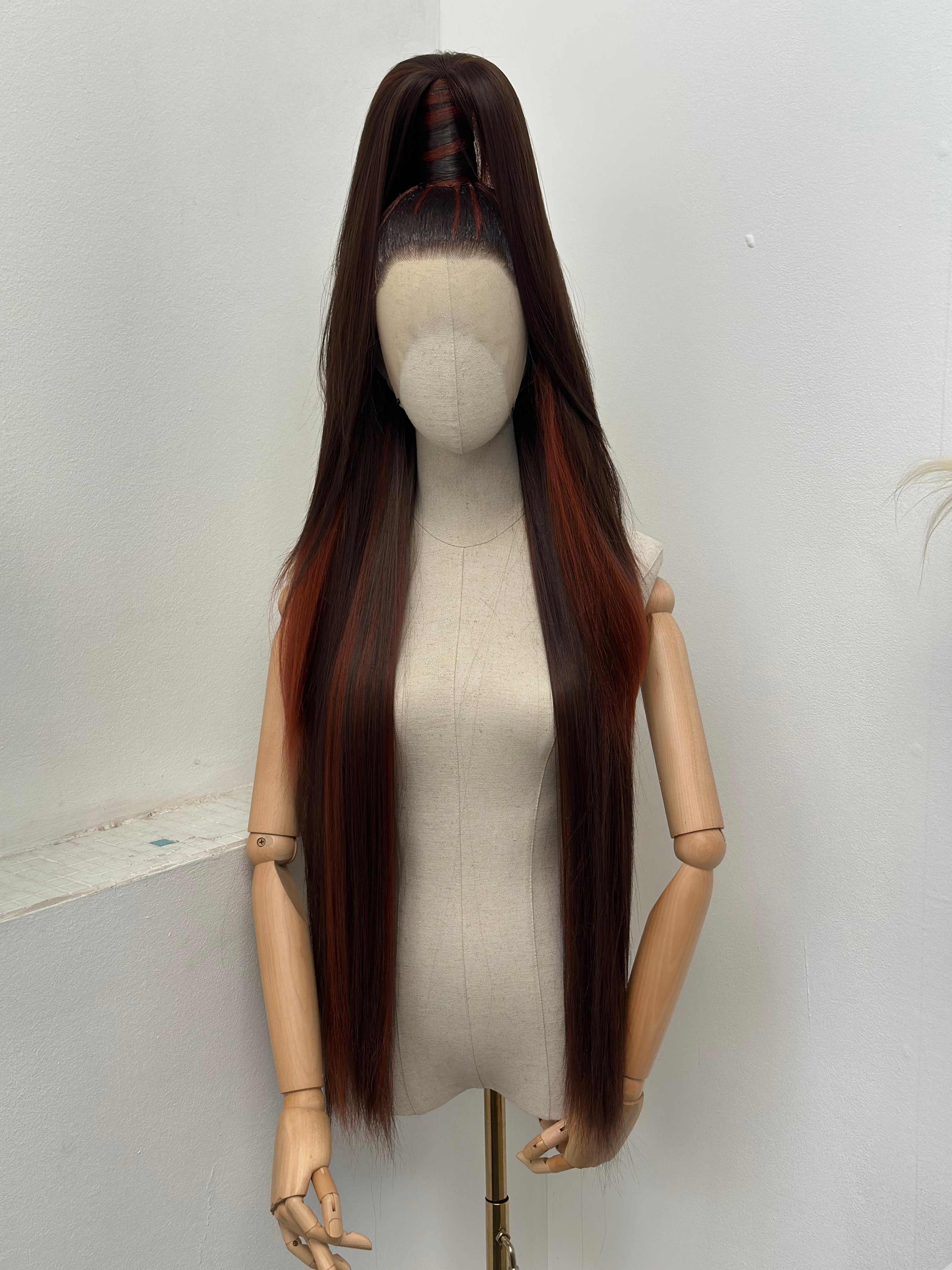 Sleek half up ponytail DarkBrown mix Ginger