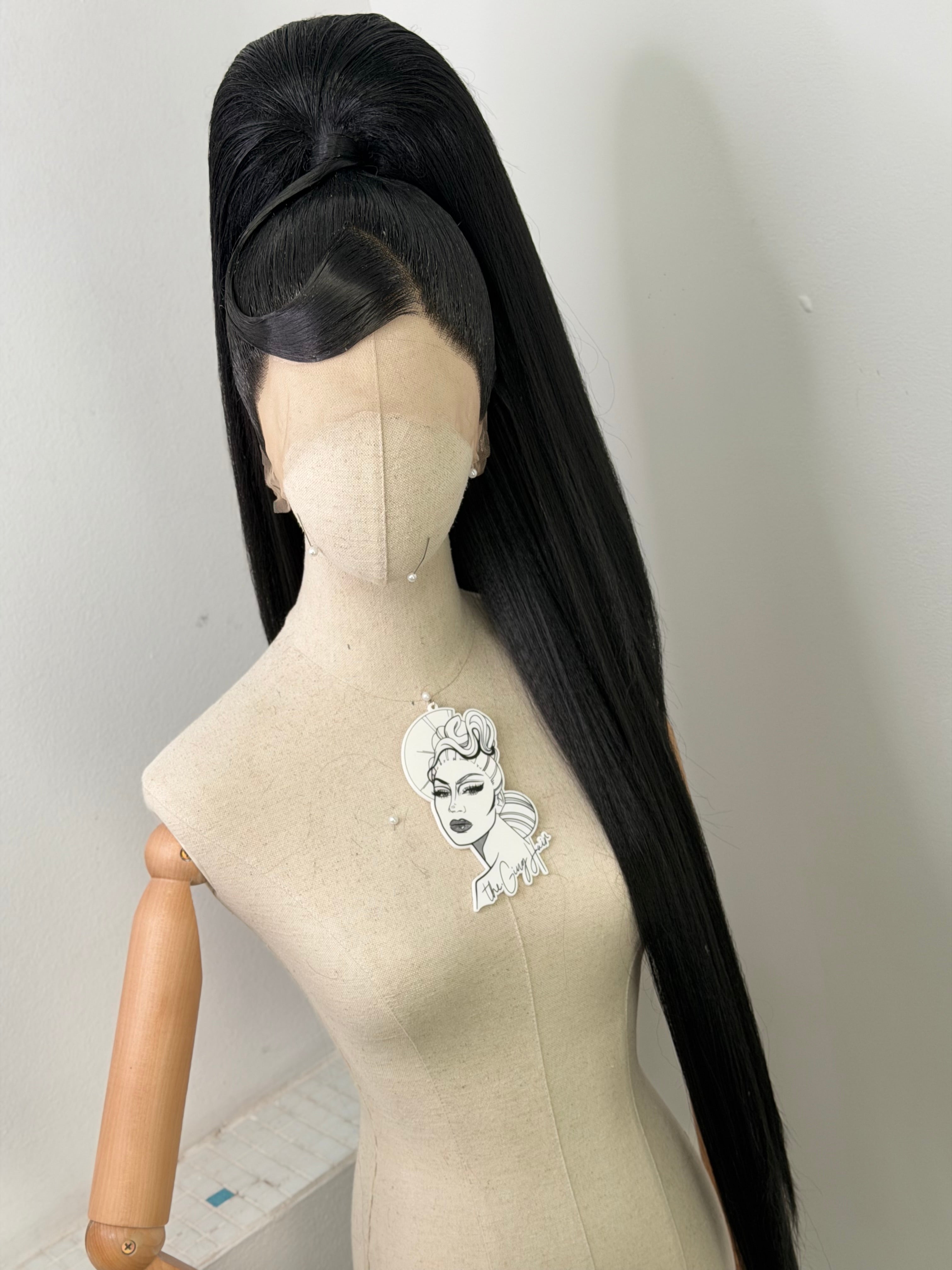 Classy sleek ponytail Wig half up deep black