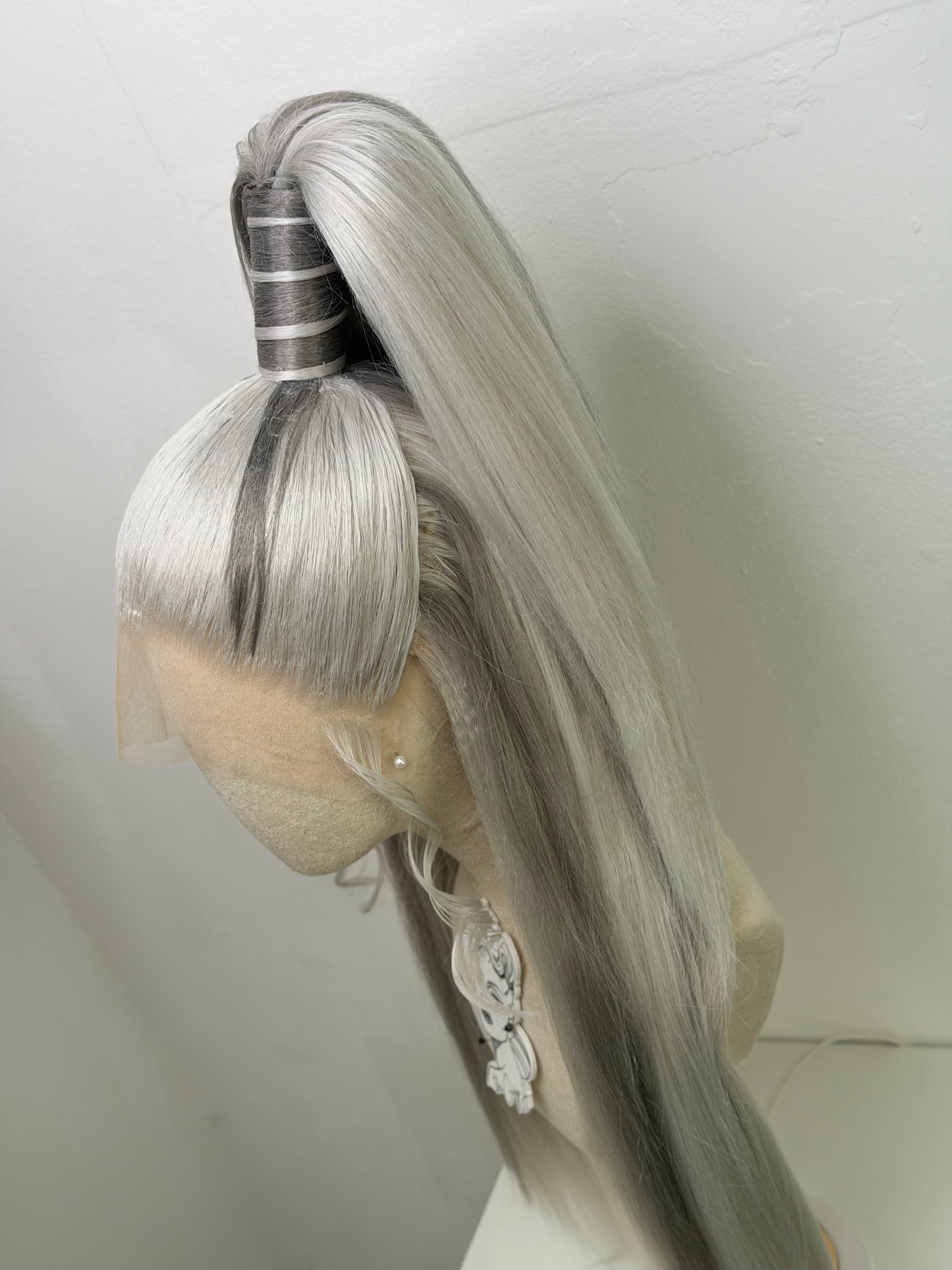 Classy sleek ponytail Wig mix silver