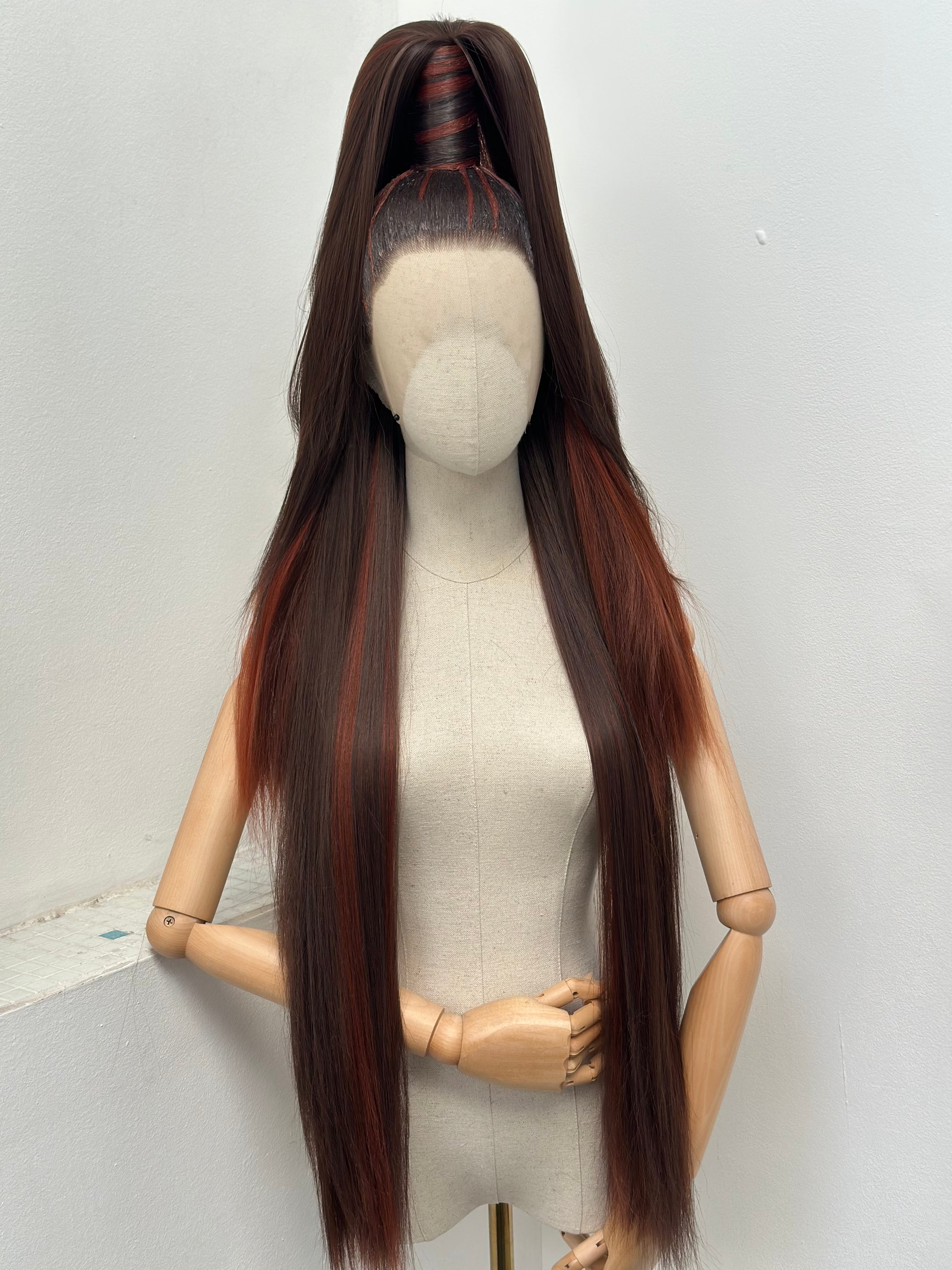 Sleek half up ponytail DarkBrown mix Ginger