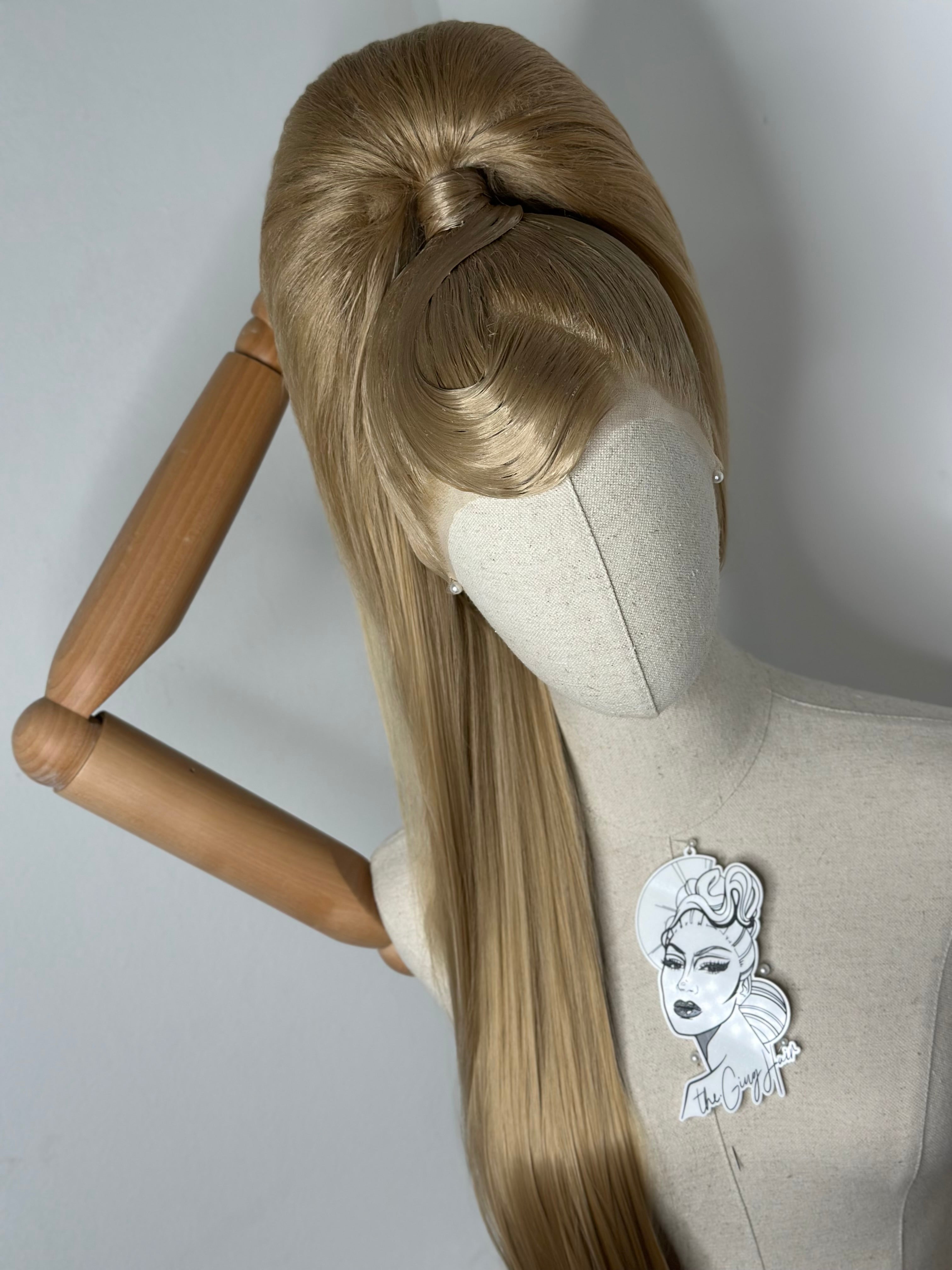 Puffy sleek ponytail Wig Cool Blonde