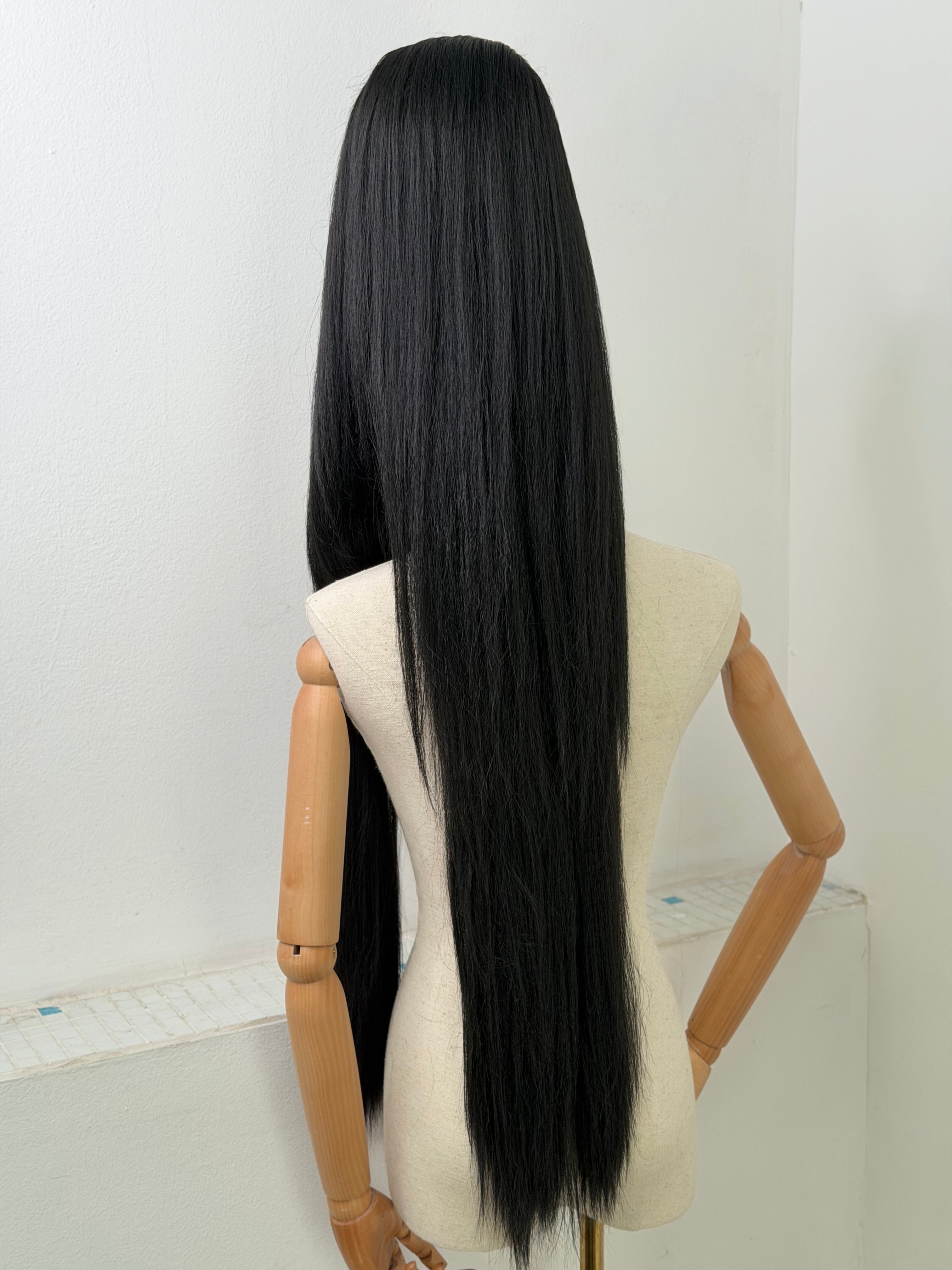 Classy sleek ponytail Wig half up deep black