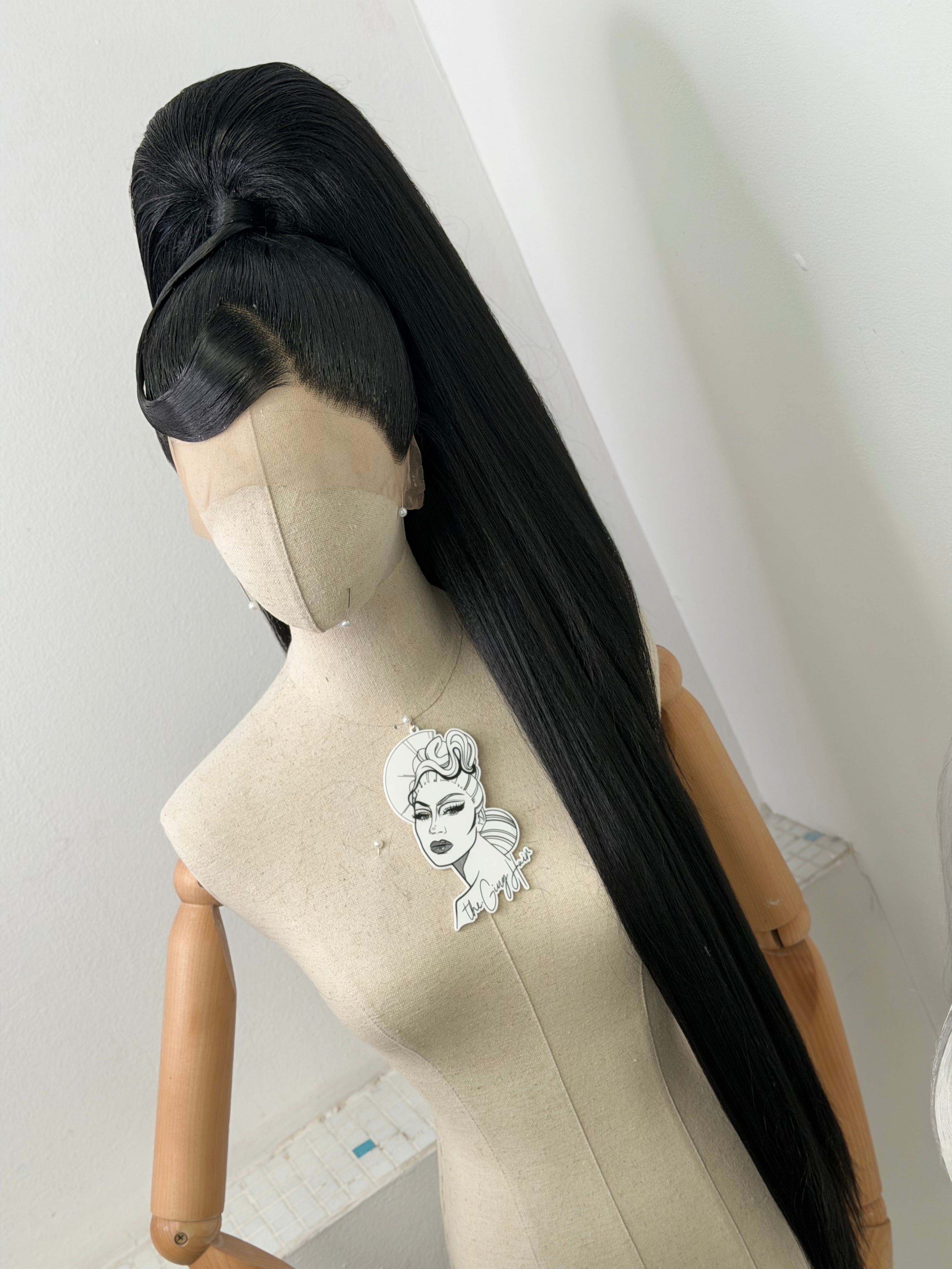 Classy sleek ponytail Wig half up deep black