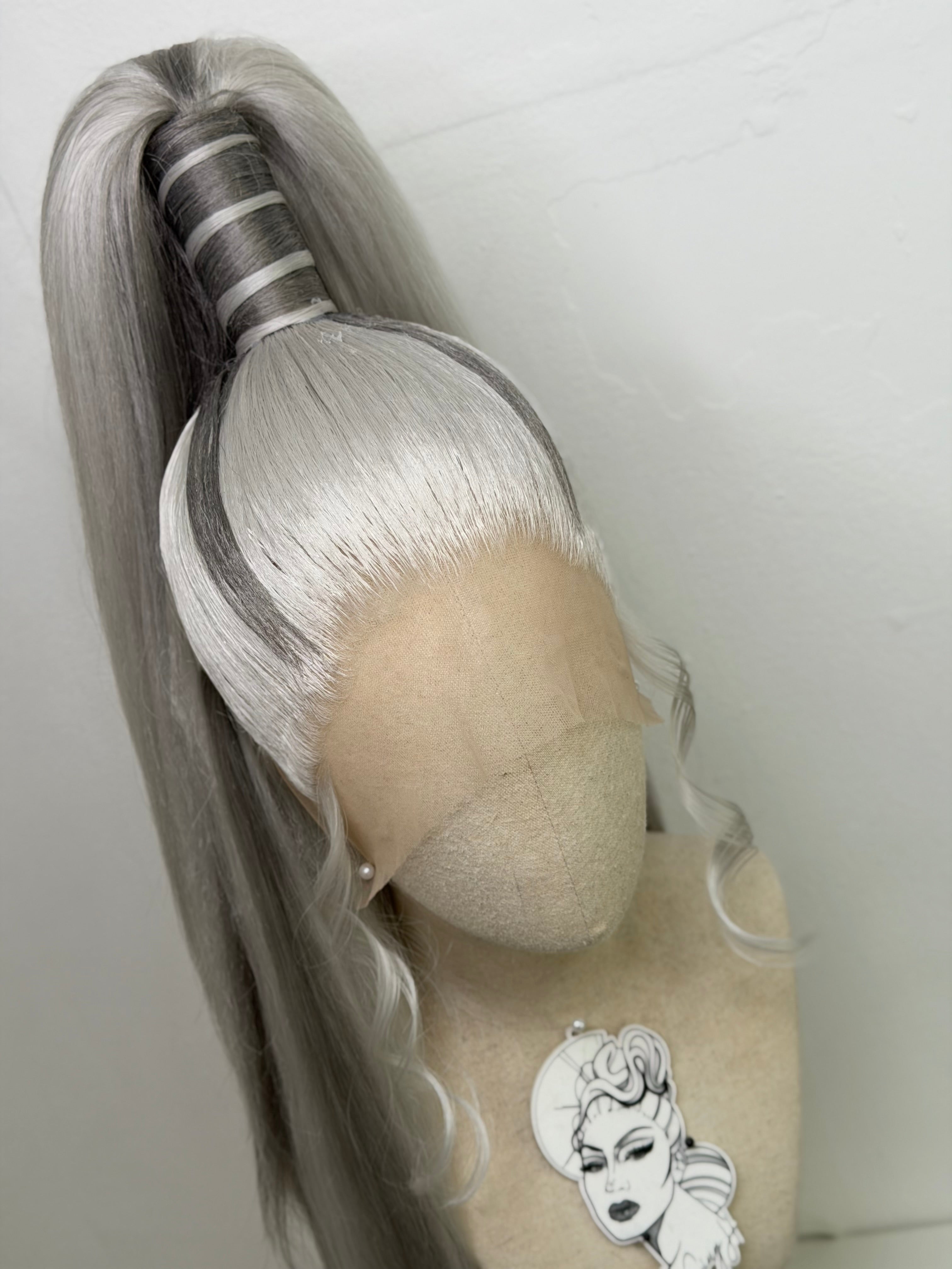 Classy sleek ponytail Wig mix silver