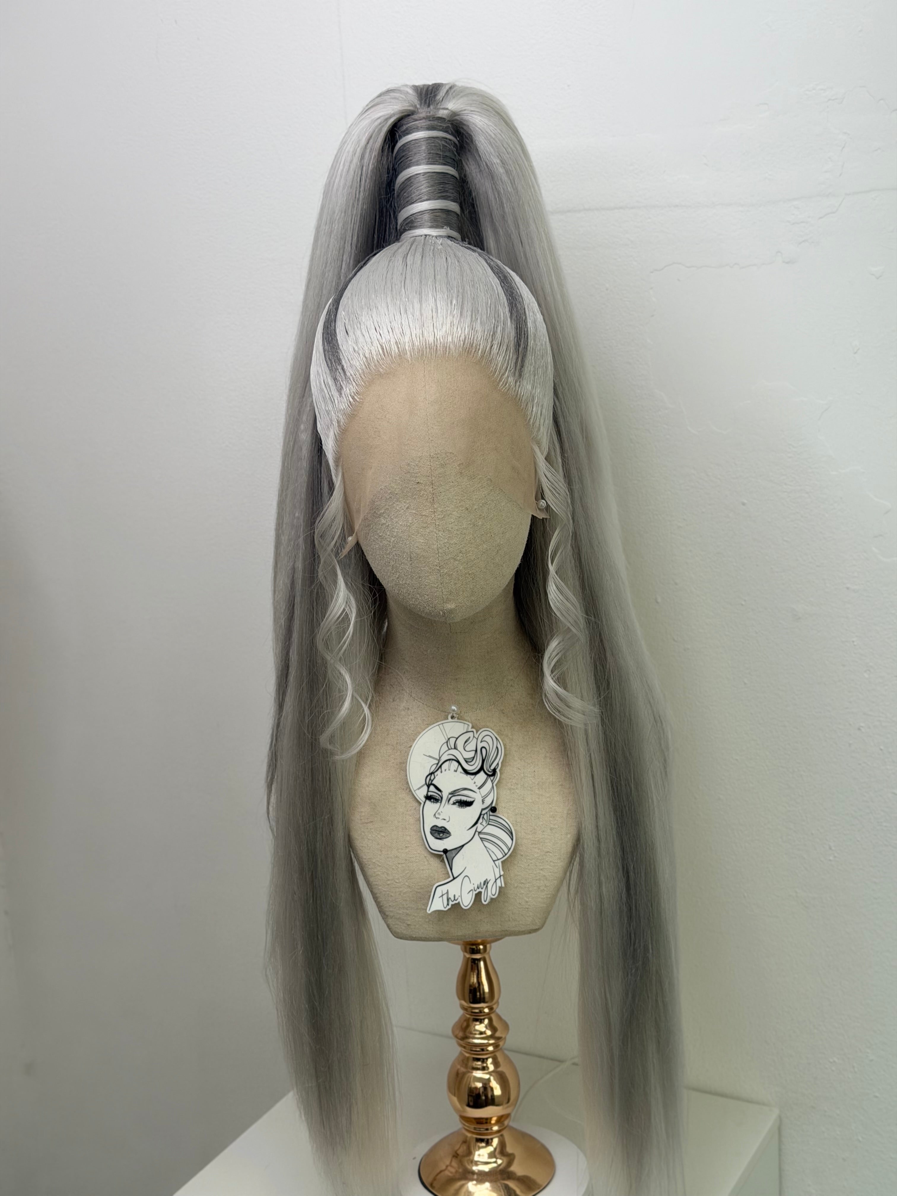 Classy sleek ponytail Wig mix silver