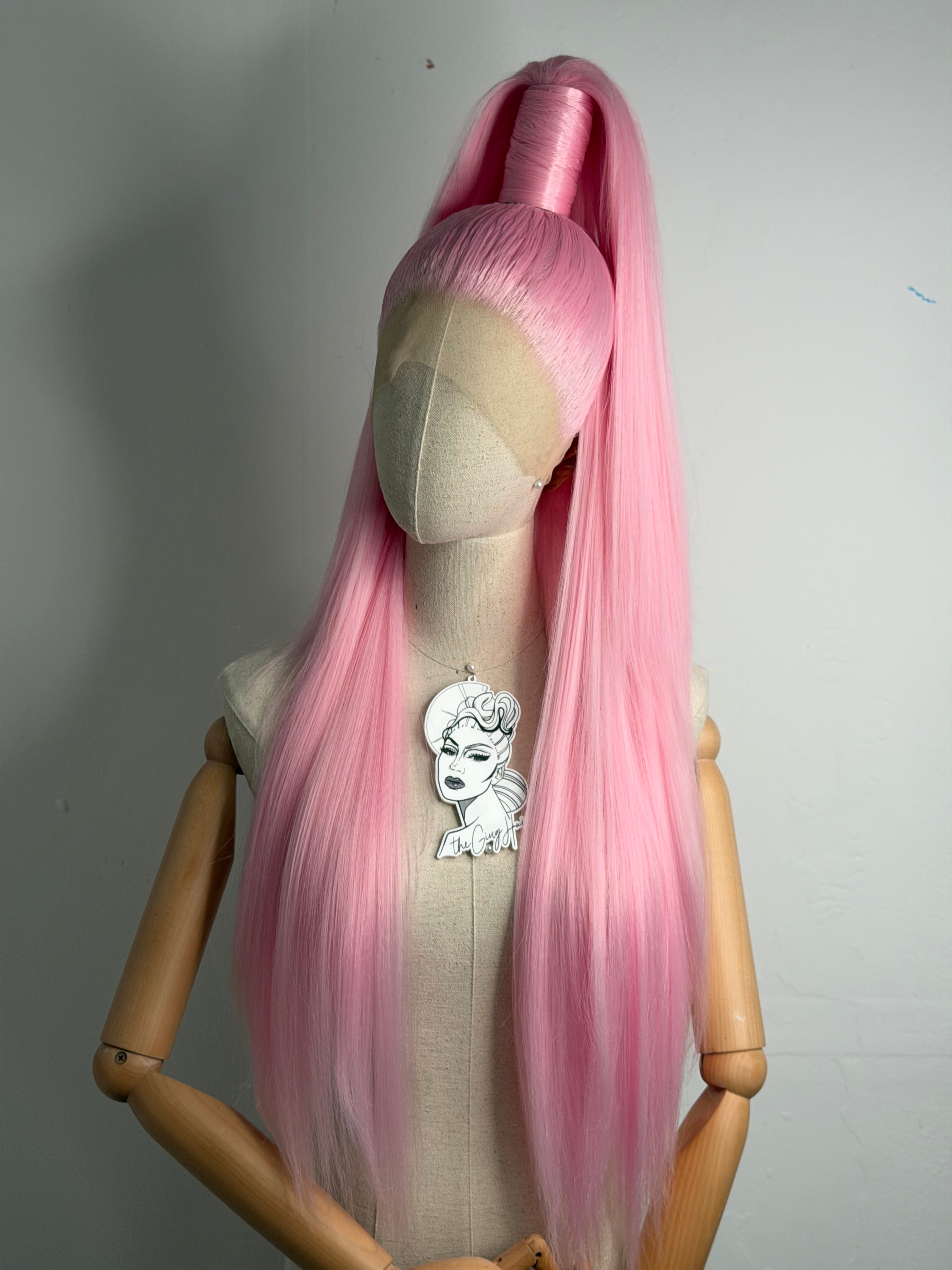Sleek half up ponytail pink