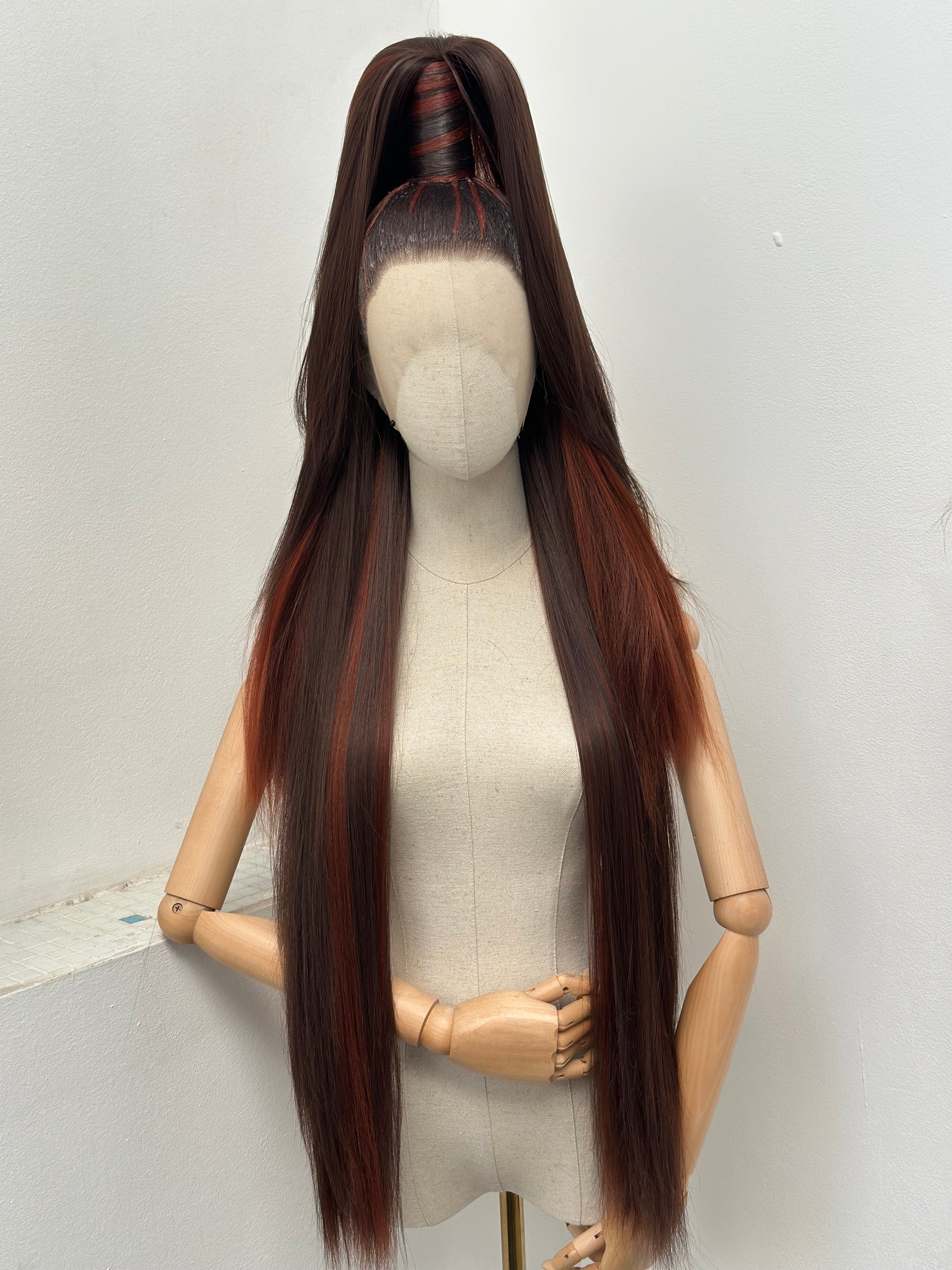 Sleek half up ponytail DarkBrown mix Ginger