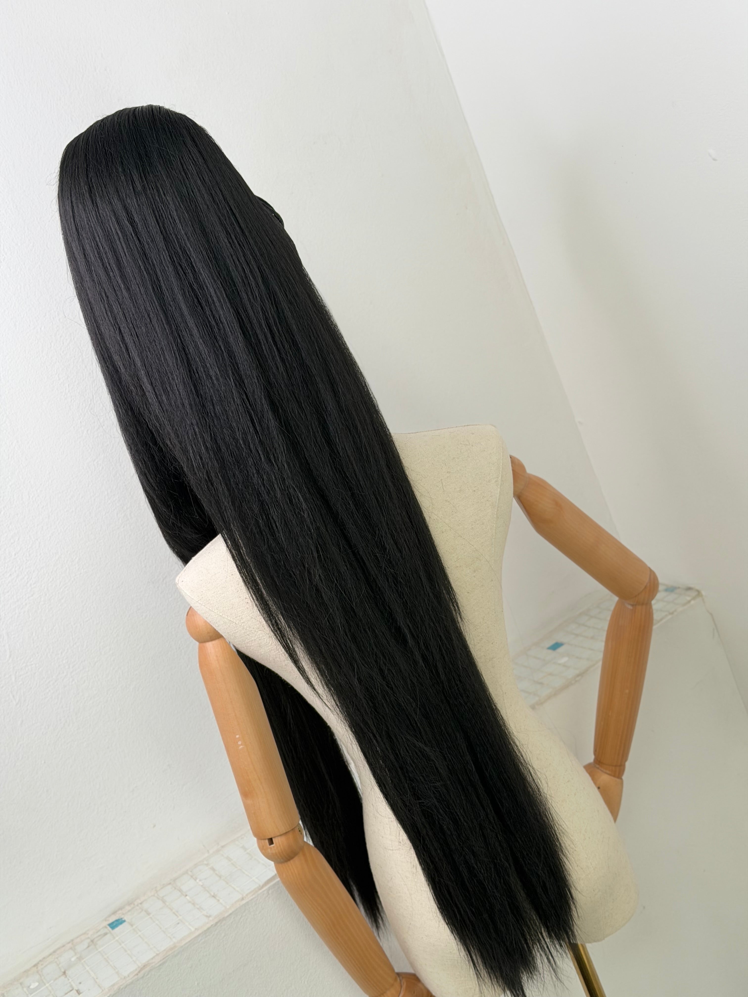 Classy sleek ponytail Wig half up deep black