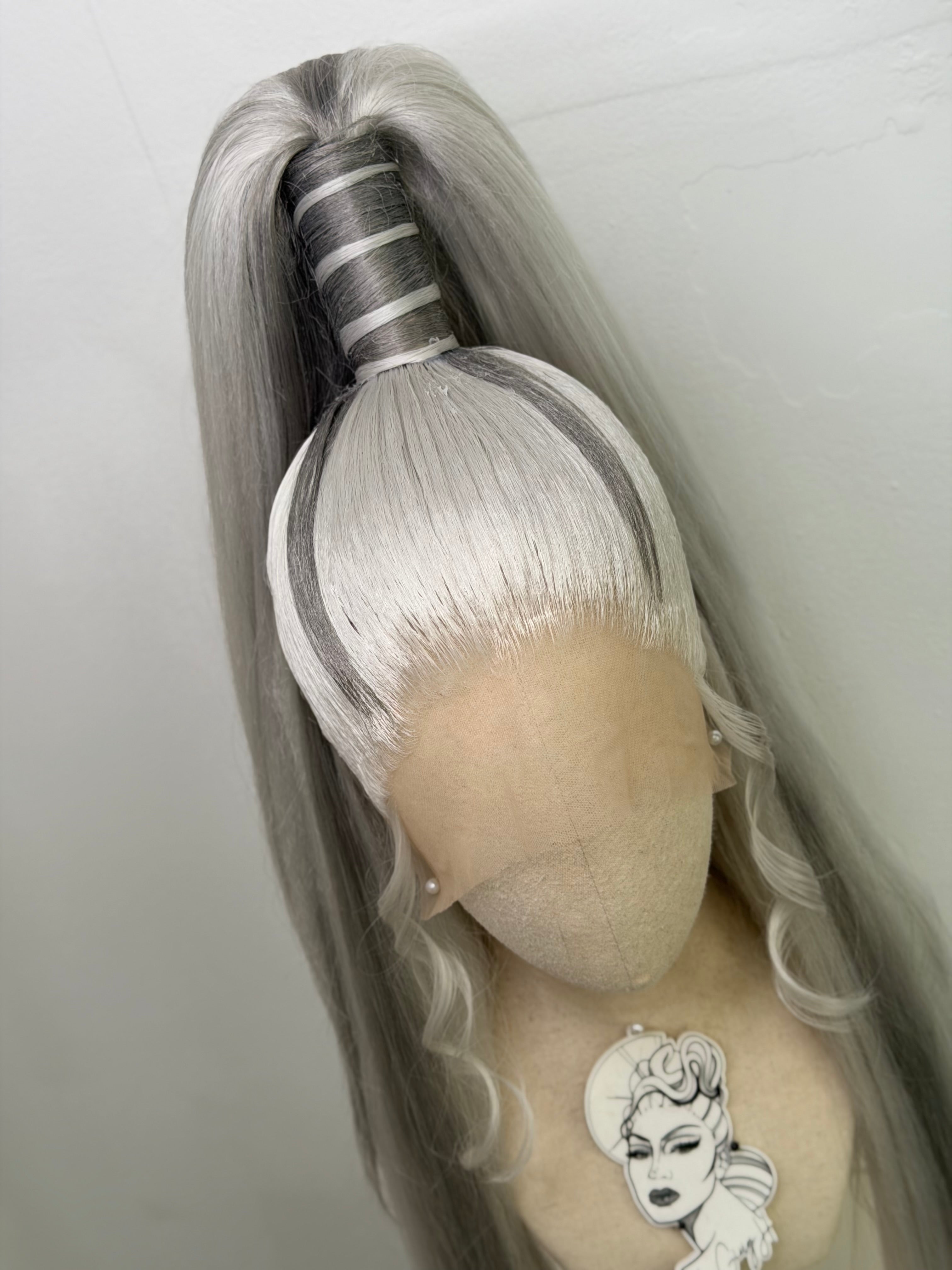 Classy sleek ponytail Wig mix silver