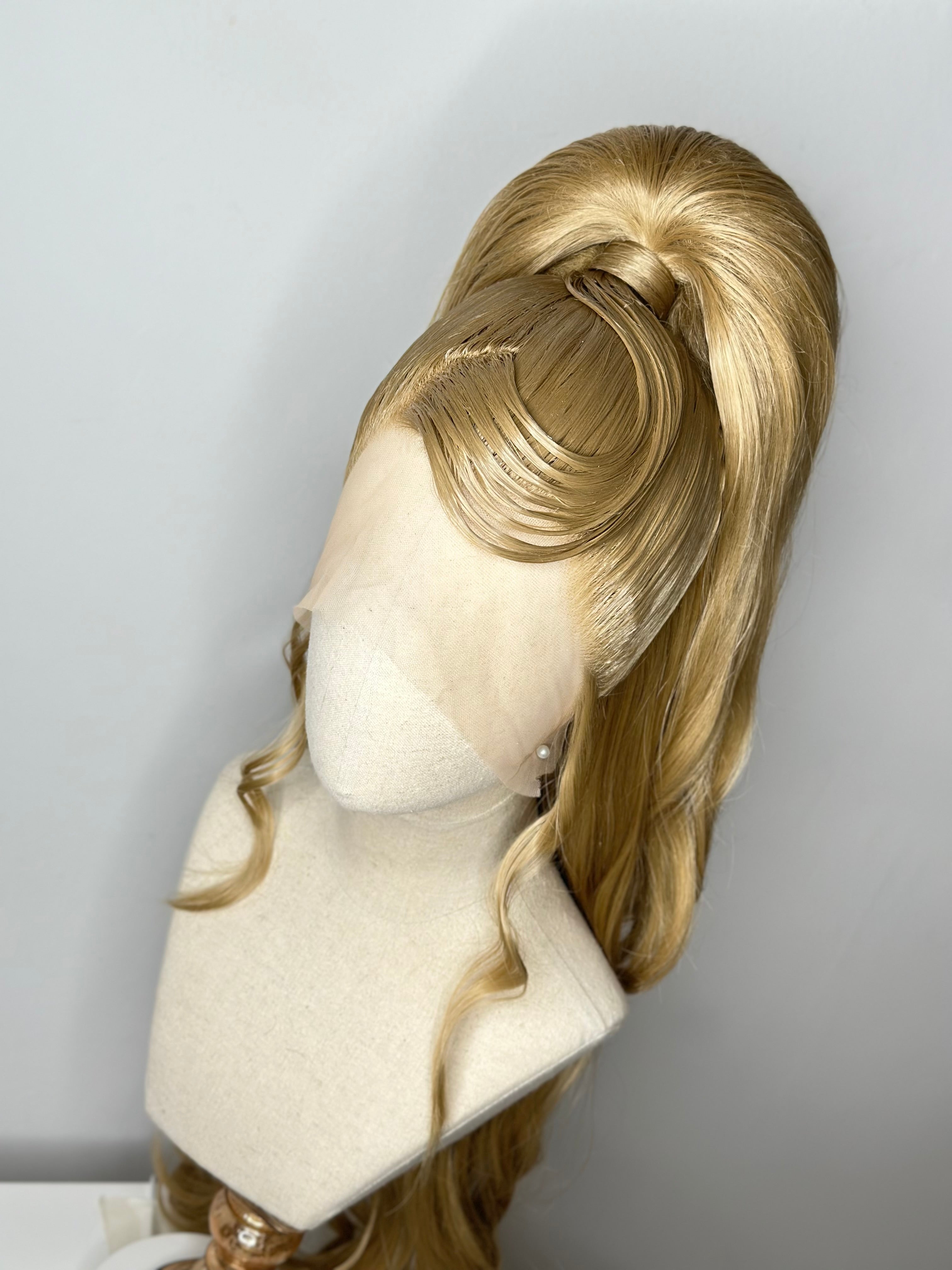 Classy sleek half up ponytail Wig Cool Blond