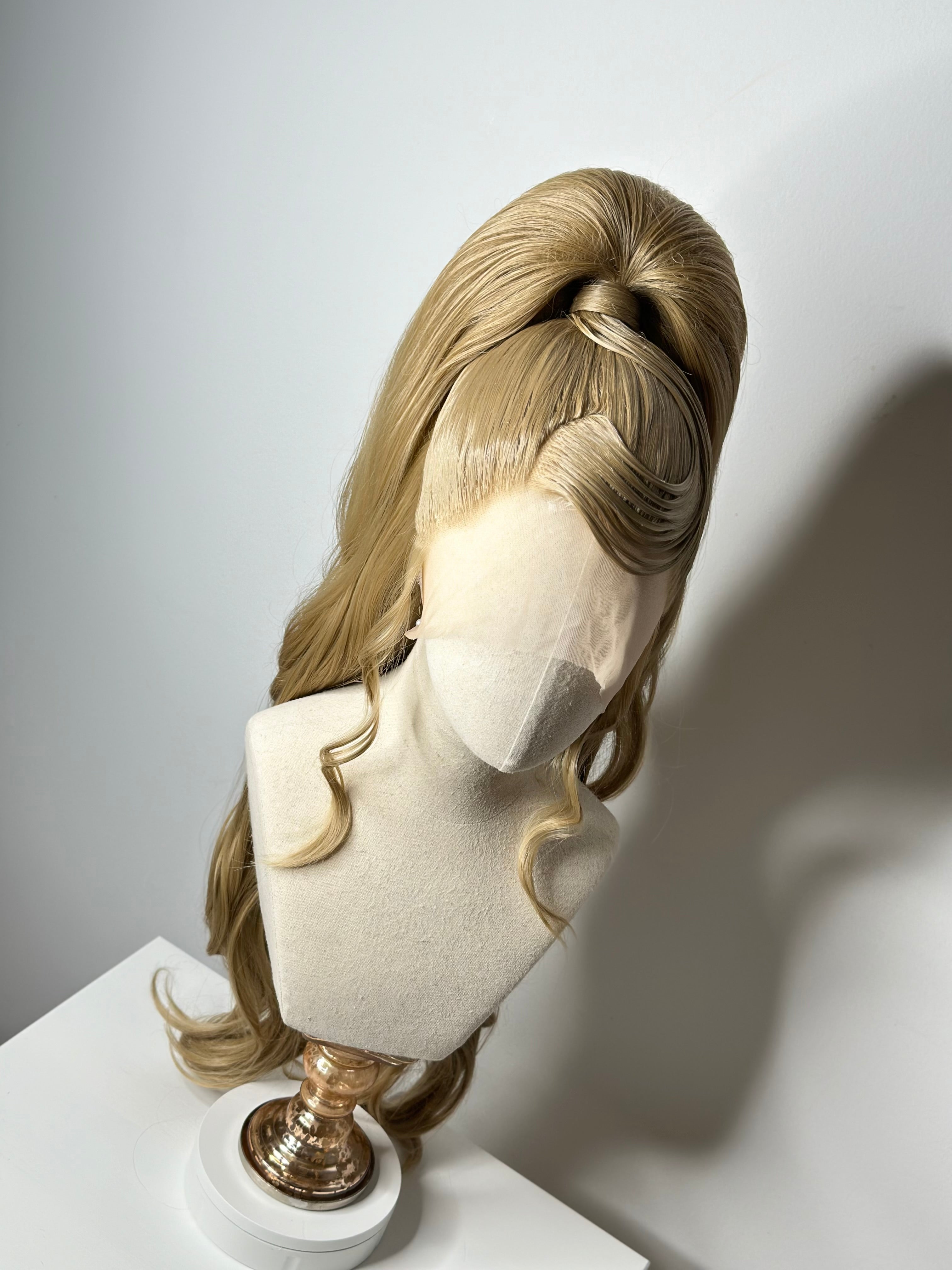 Classy sleek half up ponytail Wig Cool Blond