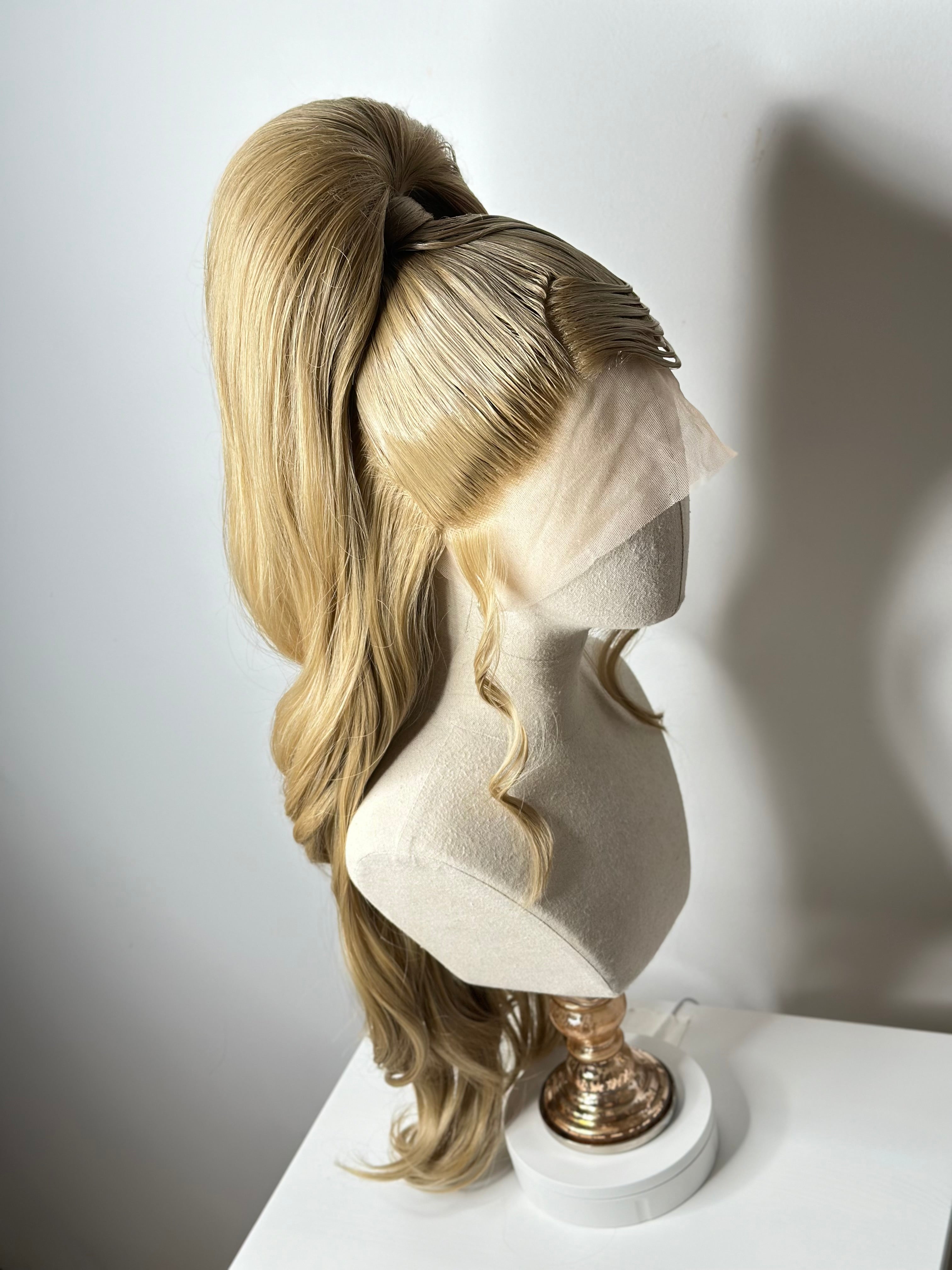 Classy sleek half up ponytail Wig Cool Blond